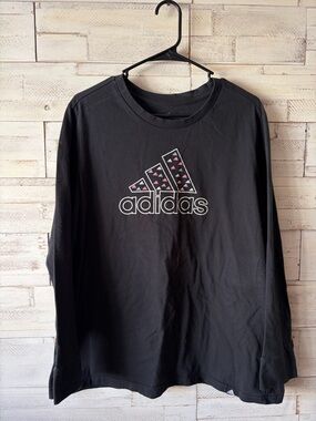Adidas Black Long Sleeve Logo Tee with Pink Accent Womens 1X